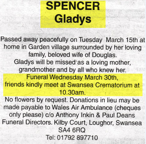 Obituary Gladys Spencer