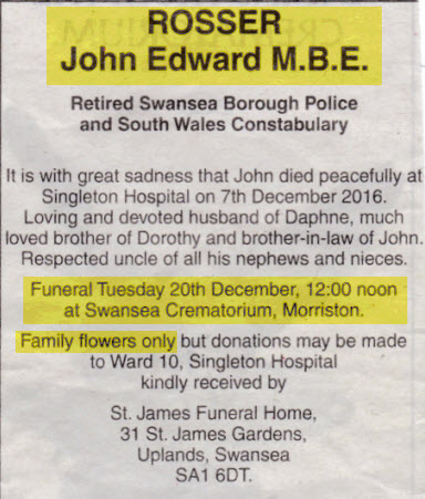 Obituary John Rosser