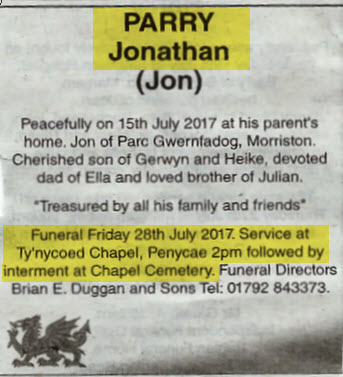 Obituary Jonathon Parry